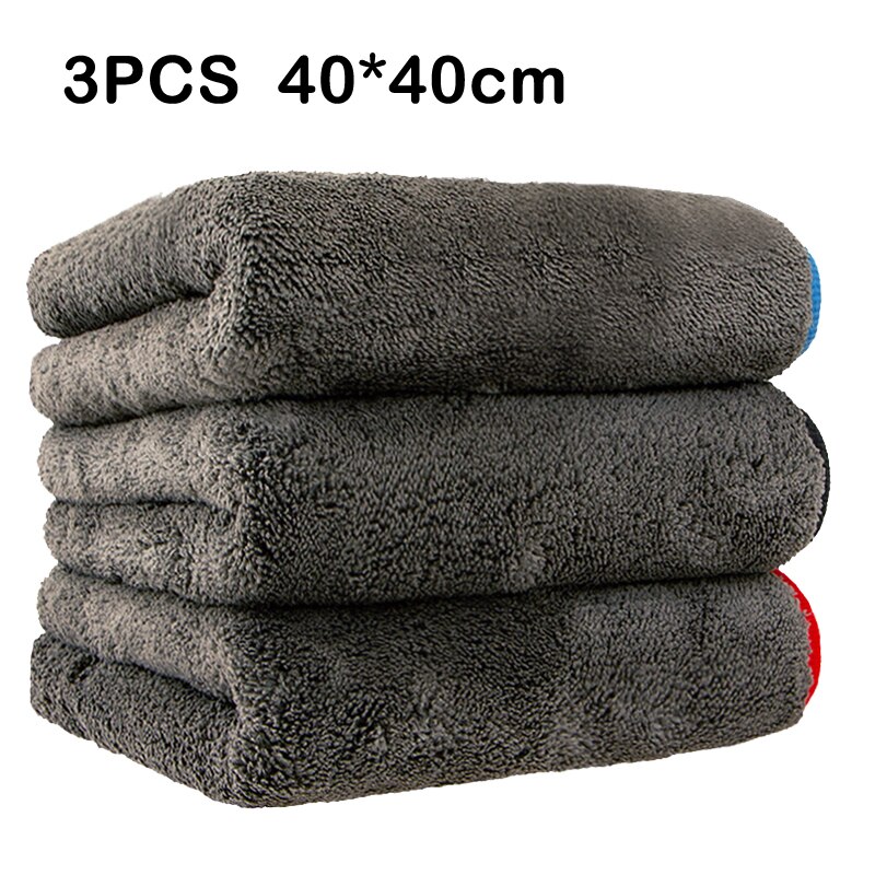 Bilvask håndklæde 1200 gsm mikrofiber håndklæde bil detaljer mikrofiber klud til bil rengøring tørre værktøj køkken vaske tilbehør: 3 stk. 40 x 40
