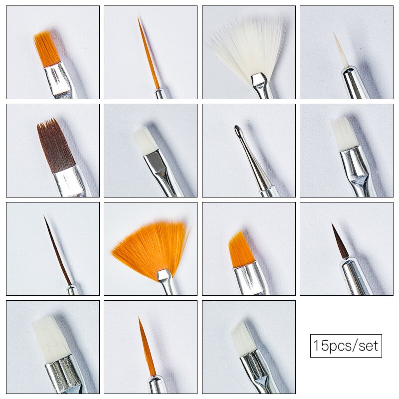 Juego de pinceles para manicura, set de 15 unids/set de brochas para uñas, degradado, esmalte de Gel, dibujo
