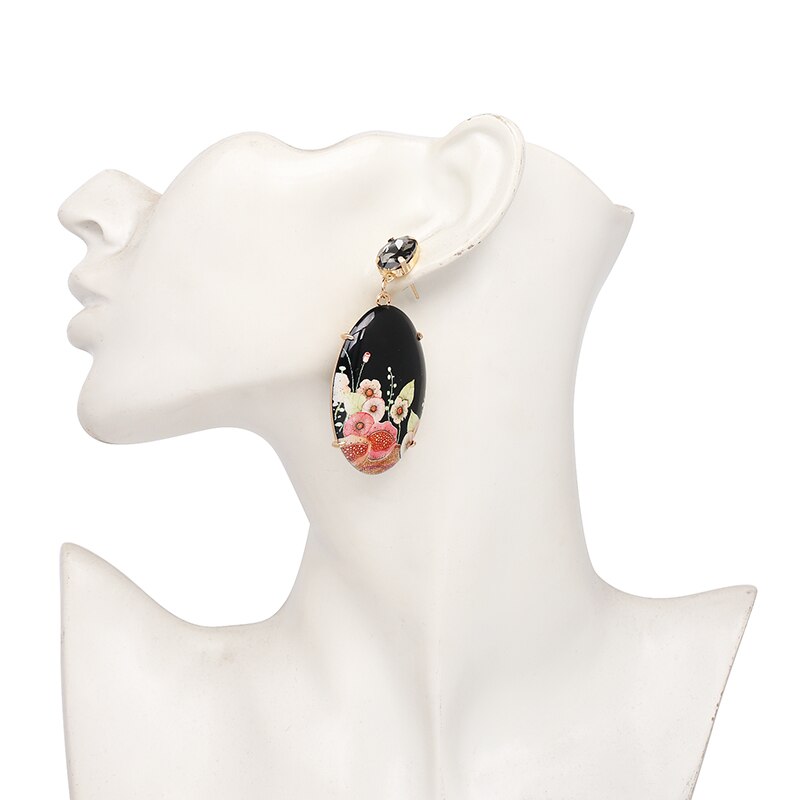 Jujia Bohemian Etnische Big Crystal Flower Oorbellen Bruiloft Sieraden Oorbellen Voor Vrouwen Party Brincos
