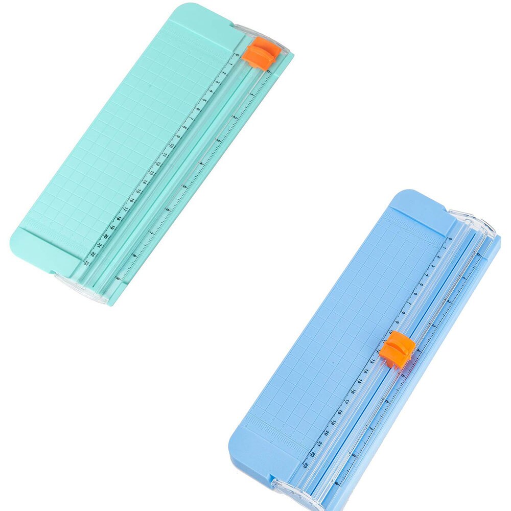 2Pcs Paper Trimmer Guillotine Mini Portable A4/A5 Size Card Cutter Photo Scrapbooking Trimmer With Finger Protection Slide Ruler: Blue-Green