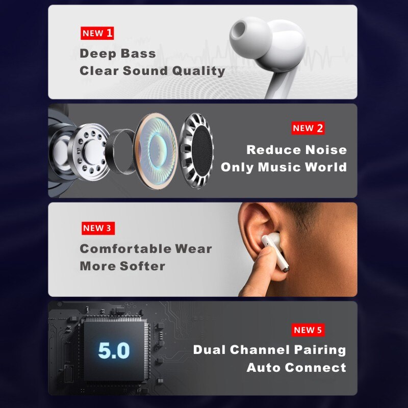 Lenovo-auriculares inalámbricos LP1 con TWS, cascos deportivos impermeables con Bluetooth 5,0, micrófono con cancelación de ruido, estéreo Dual, HIFI, bajos táctiles