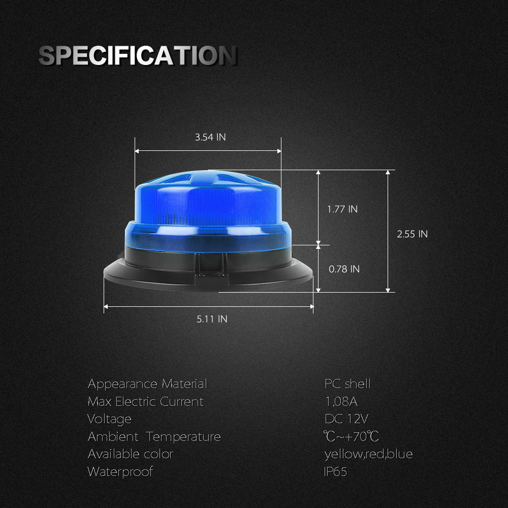 Luz LED estroboscópica de emergencia azul con Base magnética, luz de advertencia de peligro intermitente para techo de policía de coche, lámpara de baliza de seguridad para vehículo de 12V/24V