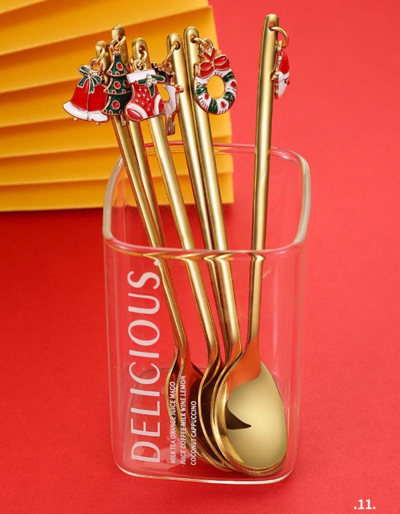 Cute Xmas Spoon Metal Merry Christmas Spoons Coffe Cake Spoon Scoop Xmas Party Table Ornaments Christmas For Kids