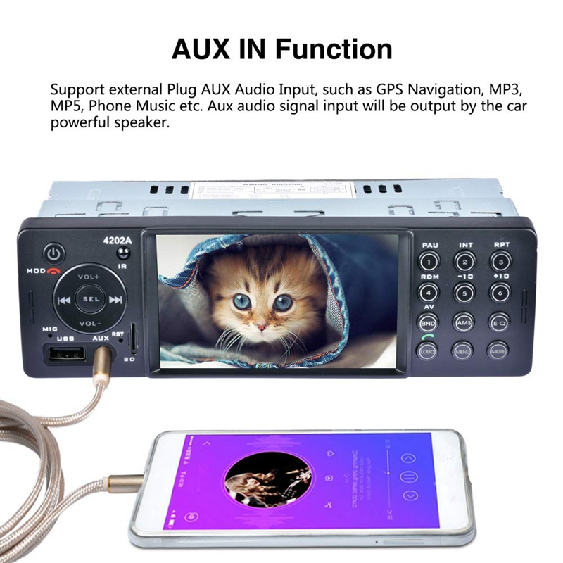 4 Inch Car Embedded Head Unit Single Din Automatic Radio Bluetooth Autoradio USB SD Auxiliary FM Receiver Hands-Free Huilt-In HD
