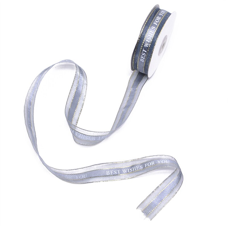 25mm 5m beste wensen voor jou organza lint voor bruiloft kerstfeest decoraties diy strik knutsel linten kaart inpakken: Grijs