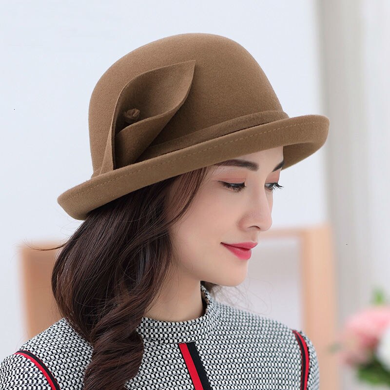 Winter Hat for Women 1920s Gatsby Style Flower Warm Wool Hat Winter Cap Lady Party Hats Cloche Bonnet Femme Fedoras: camel
