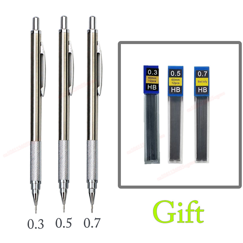 2.0 Mm Mechanical Pencil Full Metal Automatic 2mm Color Pen School Black Lead Color Refill For Painting Engineering Drawing