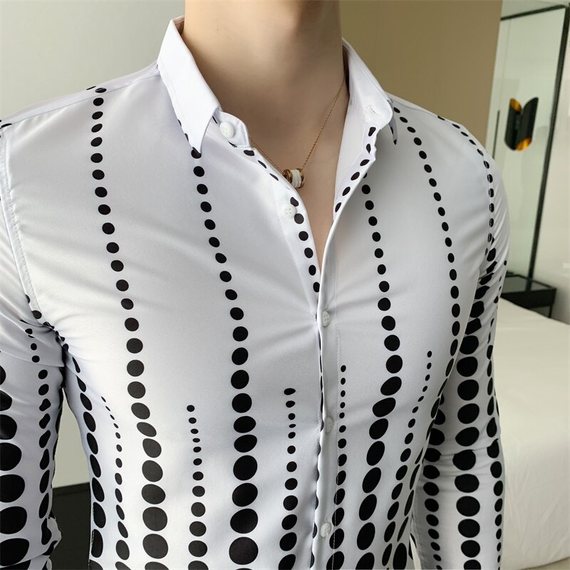Style britannique Point impression hommes chemise Streetwear hommes chemises rayées coupe mince demi manches décontracté homme vêtements 3XL-M