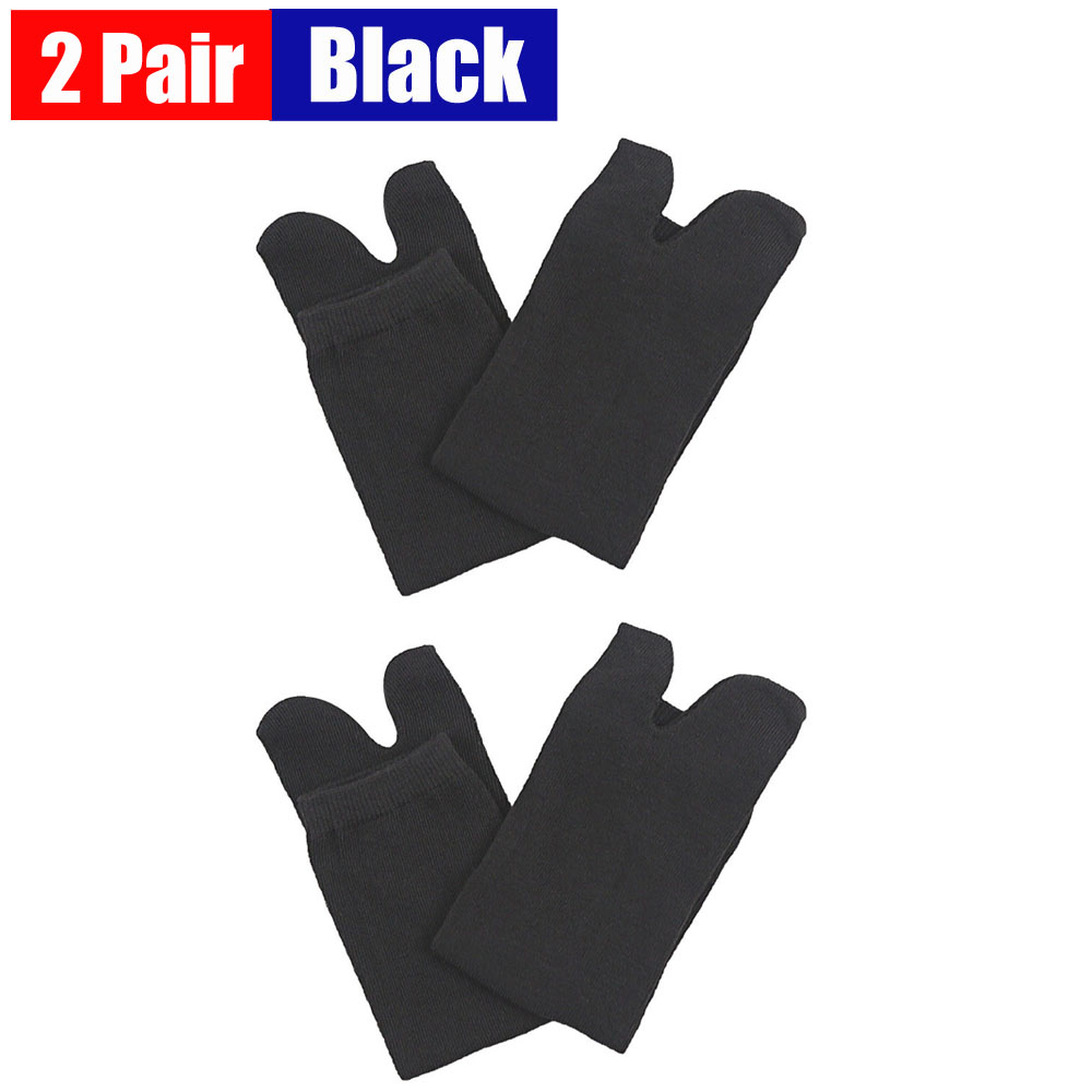 Tongs à bout en V, 2 paires, chaussettes noires, grises, blanches, en coton, deux doigts, décontractées, vêtements de tous les jours, unisexes: Black