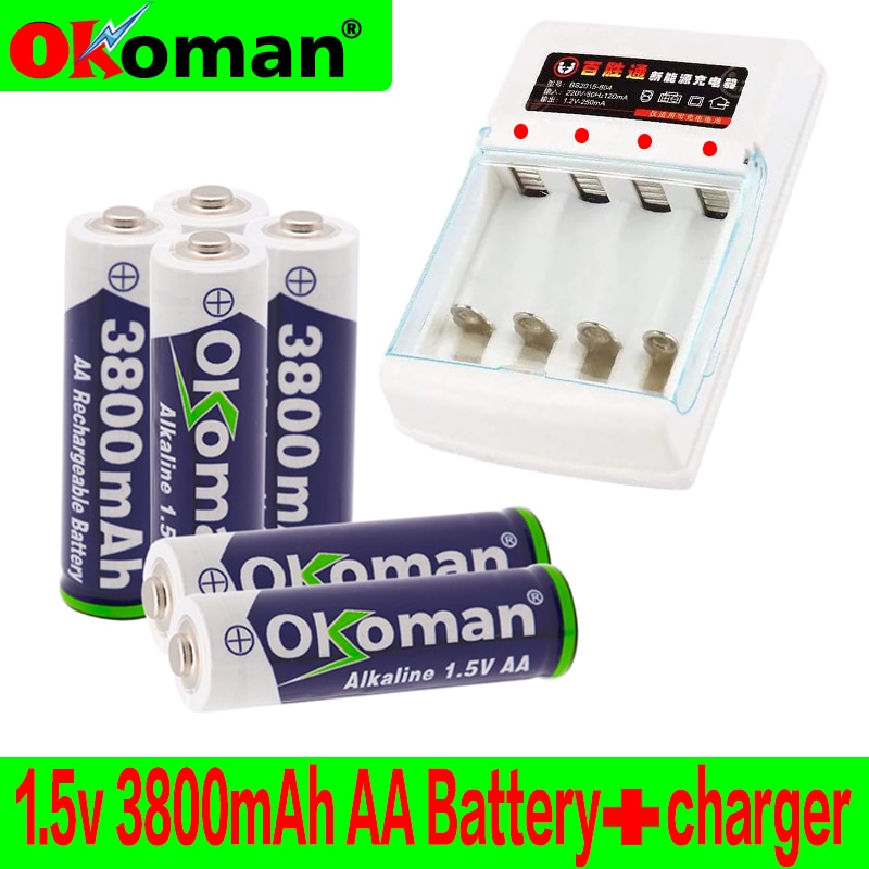 AA oplaadbare batterij 3800mah 1.5V Alkaline Oplaadbare batery voor led licht speelgoed mp3 met lader
