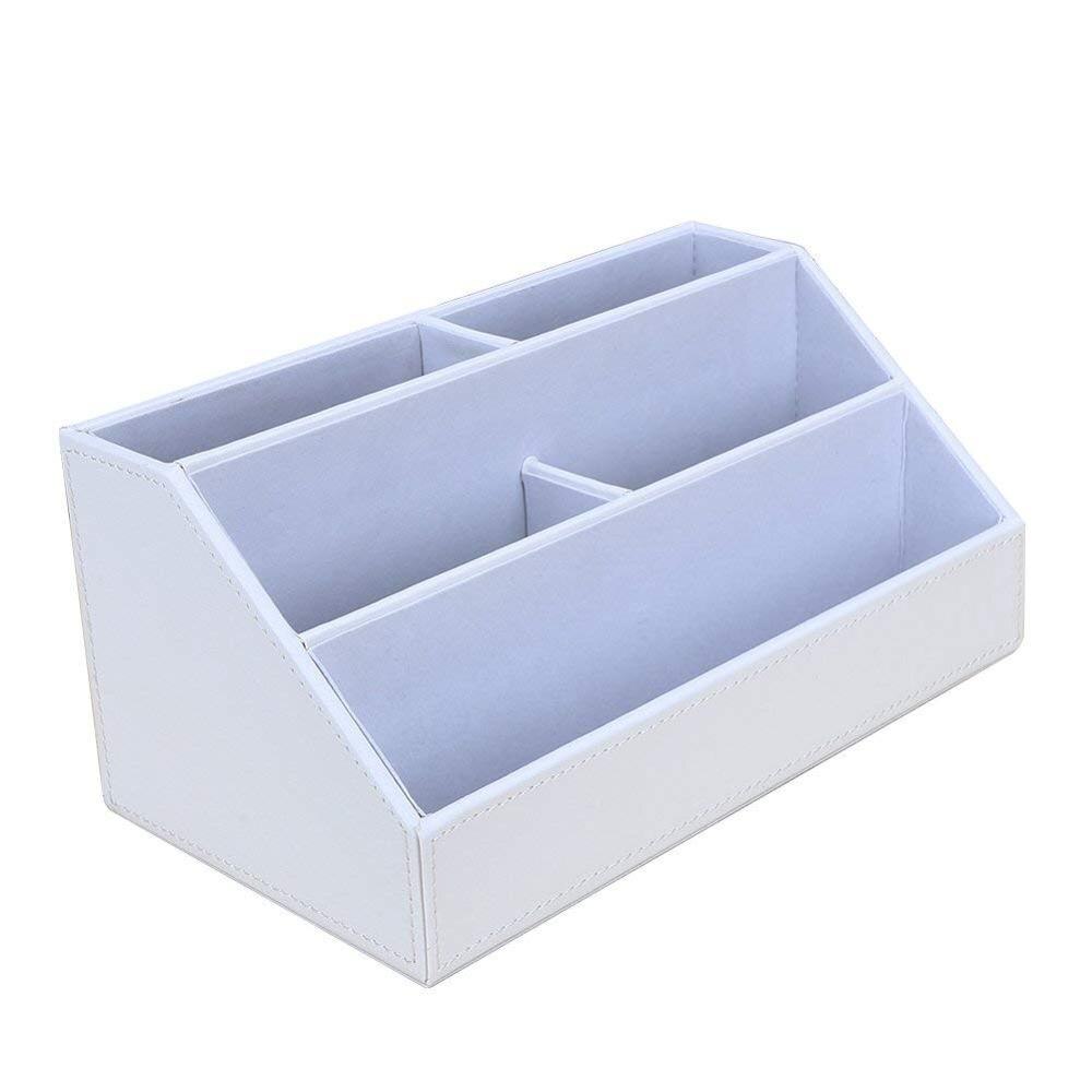 Home Office Wooden Struction Leather Multi-function Desk Stationery Organizer Storage Box, Pen,Business Name Cards,Note Paper: White