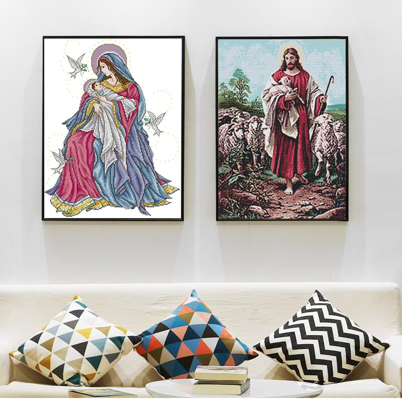 Religie Schilderij Madonna En Kind 11CT 14CT Borduurpakketten Op Gedrukt Kruissteek Canvas Voor Christenen Handwerken Beginners