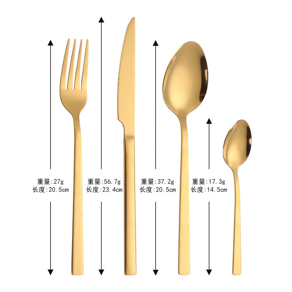 4Pcs 18/10 Stainless Steel Dinnerware Set Golden Cutlery Spoon Fork Knife Western Cutleri Silverware tableware Set Supplies