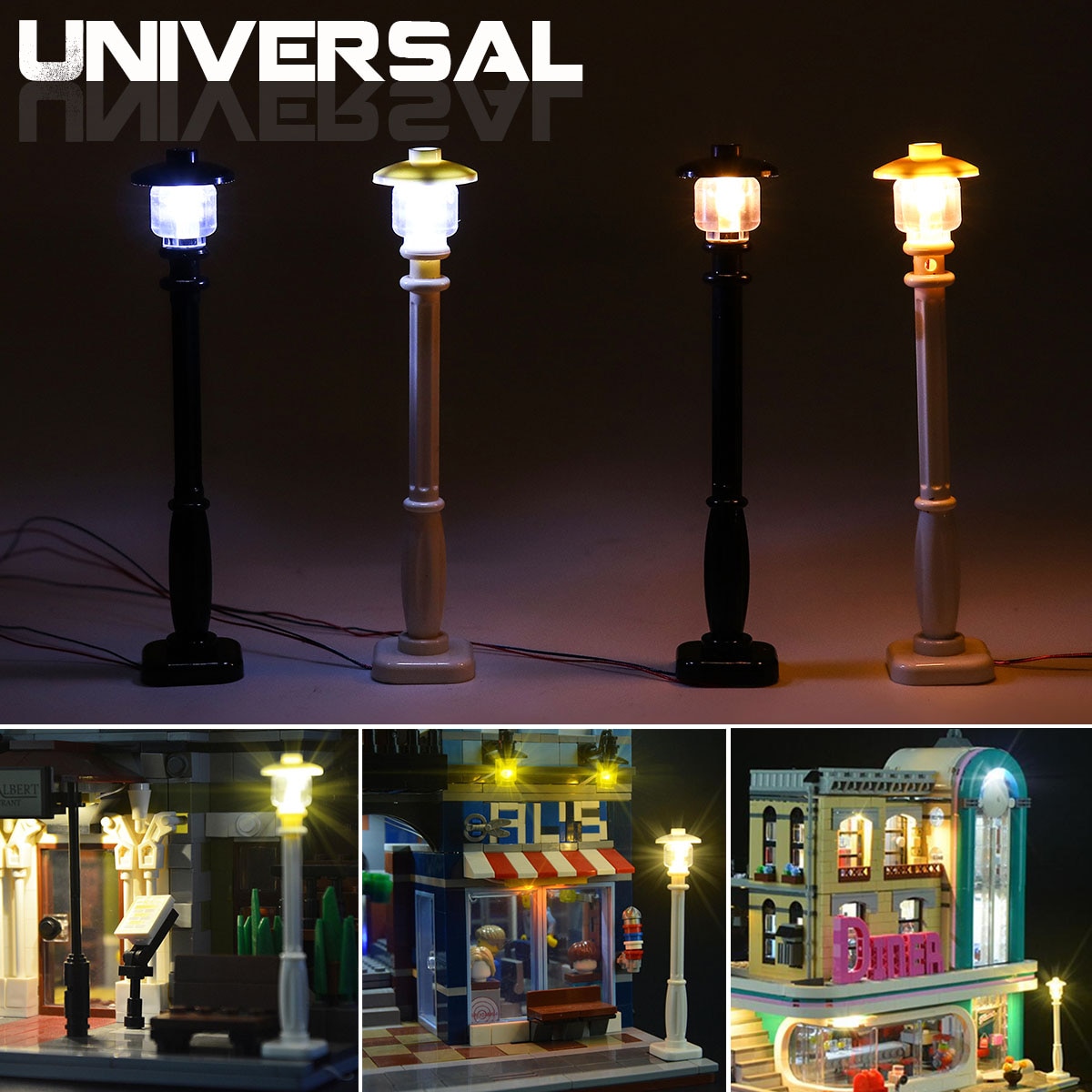 Diy Led Light Lamp Post Lantaarn Voor Street Building Winkel Modelbouw Speelgoed Bakstenen (Model Niet Inbegrepen) Universele