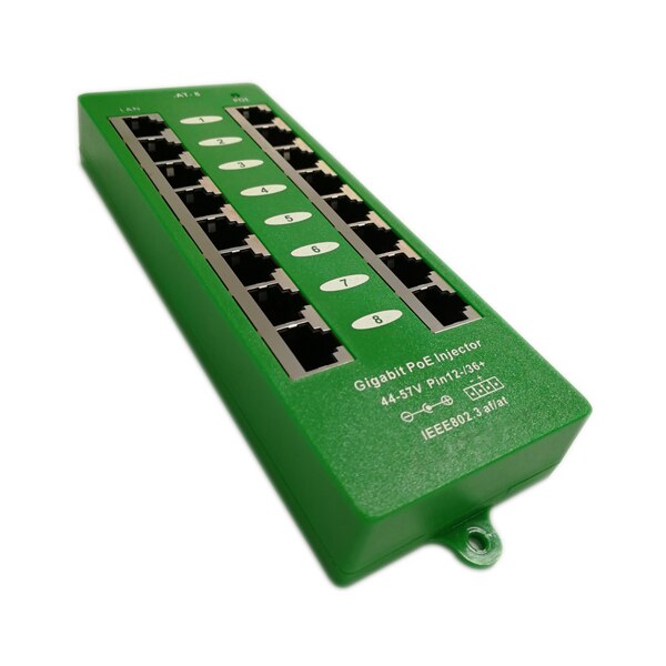 Gigabit Speed Injector for Hikvision Camera ModeAB 802.3at/at Standard Power over Ethernet 8 port PoE injector CCTV accessory: ModeA  802.3afat