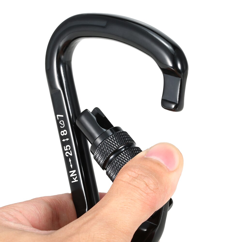 2pcs 25KN Screw Locking Gate Carabiner Snag Free Clip D-shape Carabiner Quick Clip Climbing Backpacking Rappelling