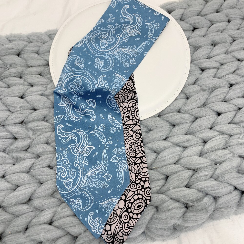 Factory Double Printing Long Silk Women Neckerchief Skinny Bag Scarf Female Neck Twill Silk Scarf Head Scarves Wraps For Ladies:  blue