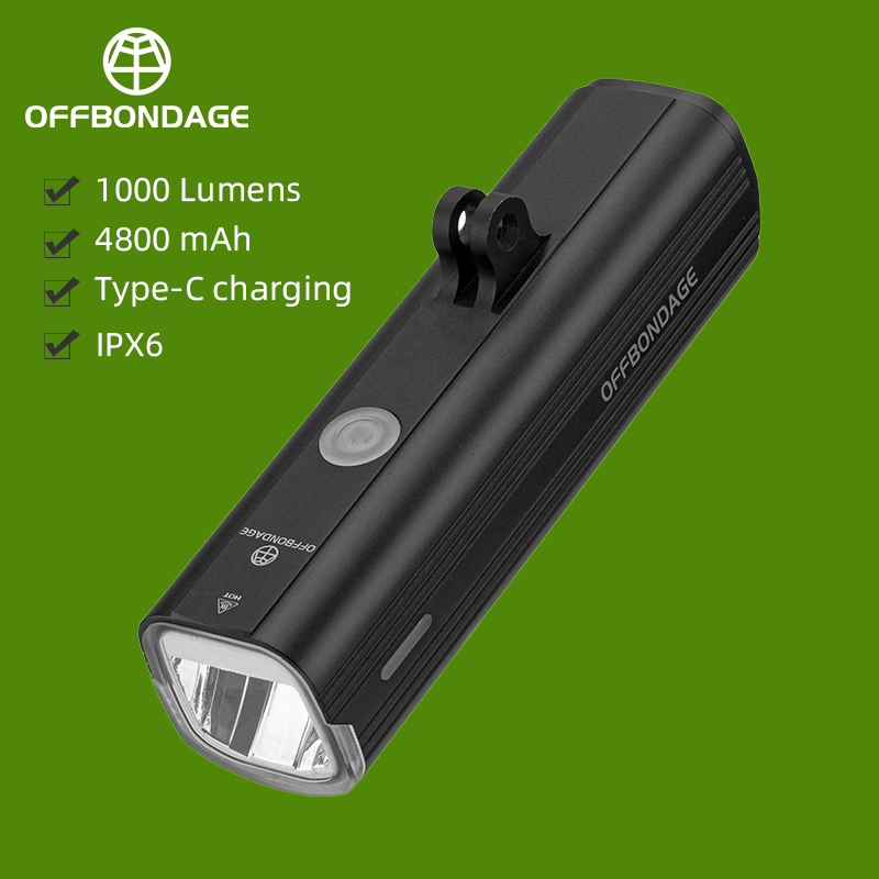 OFFBONDAGE Fahrrad-Frontlicht, regenfest, über USB wiederaufladbar, Fahrradlicht, 1000 lm, Fahrradscheinwerfer, LED, 4800 mAh, Taschenlampe, Fahrradlampe: WHITE