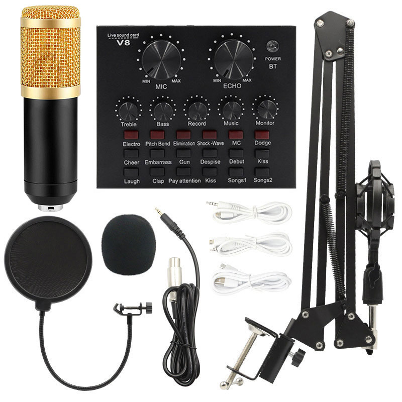 BM800 XlR Microfoon Gelede Arm V8 Live Geluidskaart Podcast BM 800 Condensor Professionele Studio Record Apparatuur Geluidskaart: YELLOW