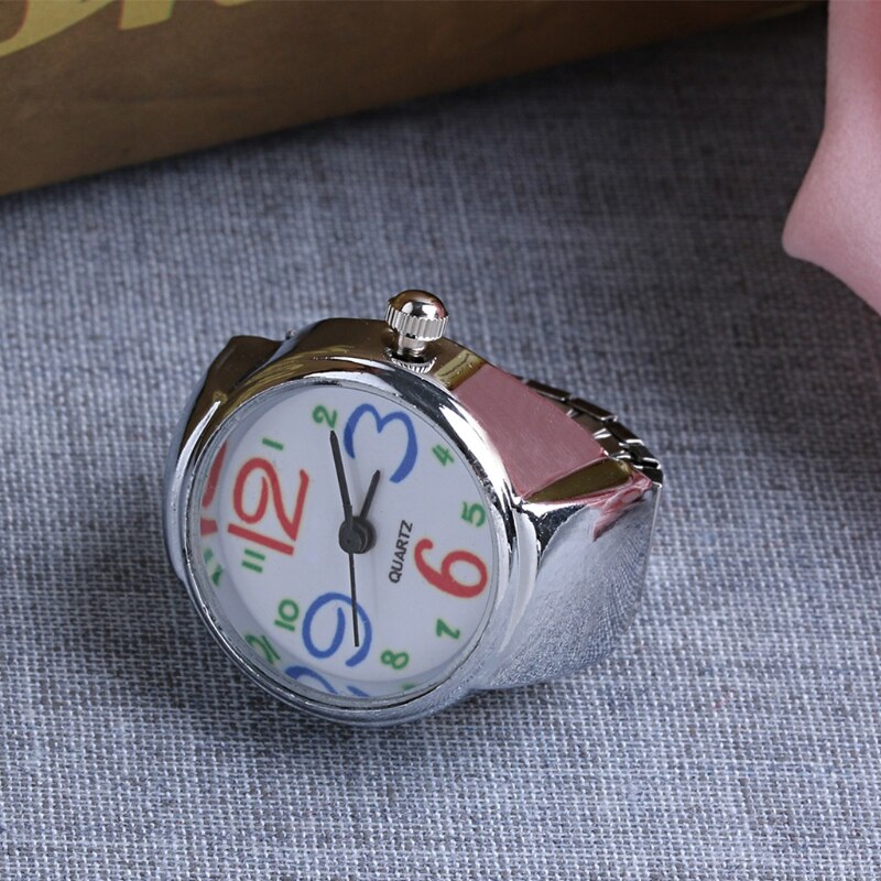 Movement Quartz Finger Ring Watch Dial Round Arabic Stainless Steel