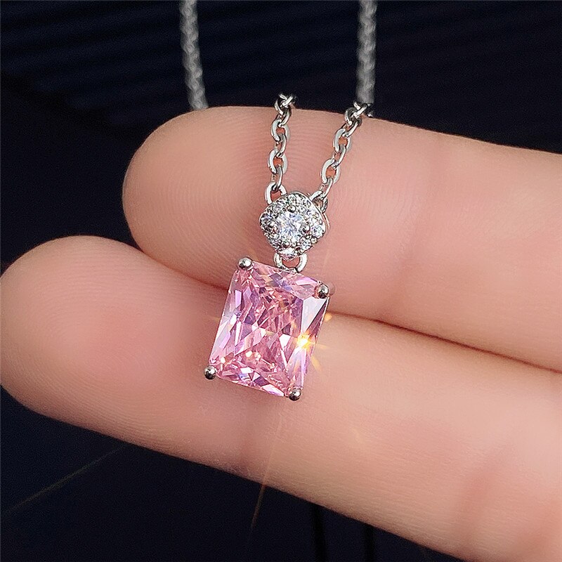 Collana in zircone quadrato argento angelo nero per donna personalità temperamento rosa pietra preziosa catena clavicola 2022 nuovi gioielli INS