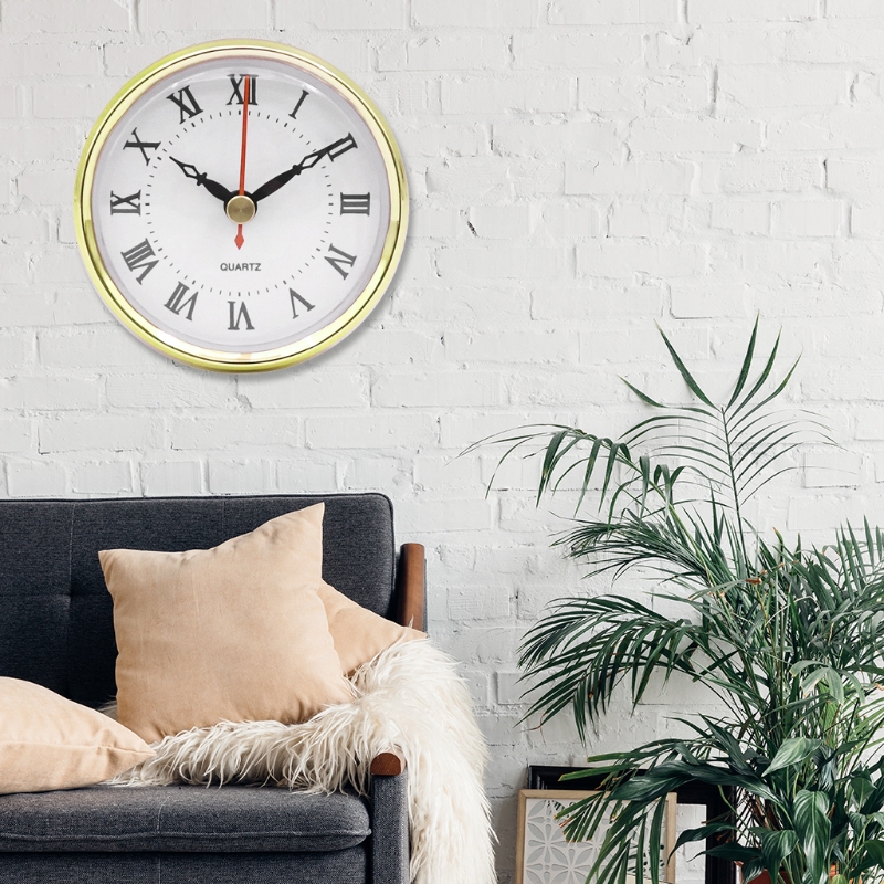 Classic Clock Movement 80mm Round Numeral Quartz Clock Insert with Gold Trim Home Decor for DIY Crafts Accessories