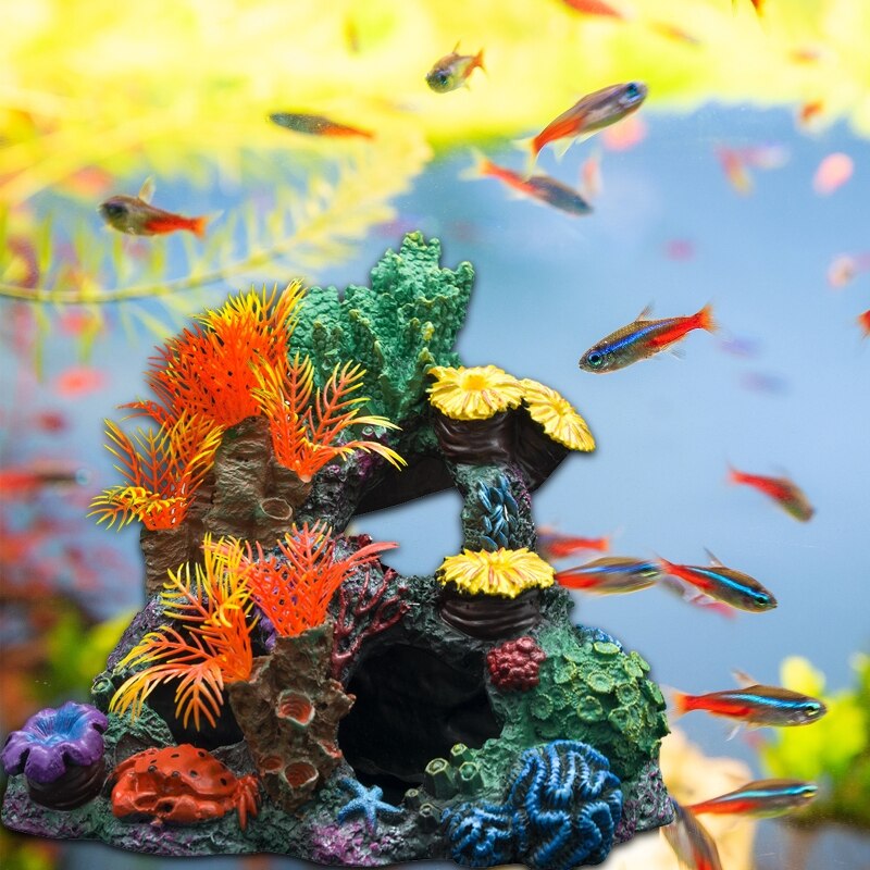 Aquarium Decor Reef Coral Artificial Resin Cave Ornament Fish Tank Decorations