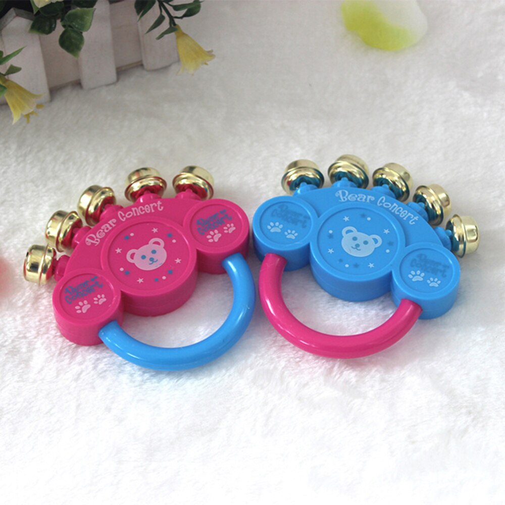 6Pcs Jingle Bell Plastic Handvat Bear Patroon Rvs Muziek Instrument Slee Bel Voor Kinderen Baby