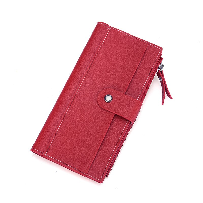 Cartera larga de piel para mujer, cartera con broche para mujer, , cartera para mujer, tarjetero para mujer , bolsillo para mujer y adolescente: Red