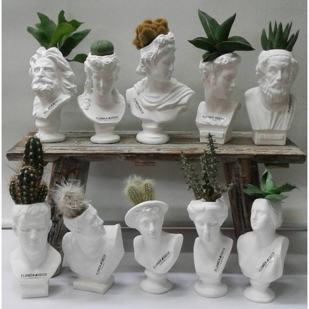 Greece David Venus Apollo Art Sculpture Vase Flower Pot Human Head Home Decor Imitation Plaster Resin Flower Arrangement R4502