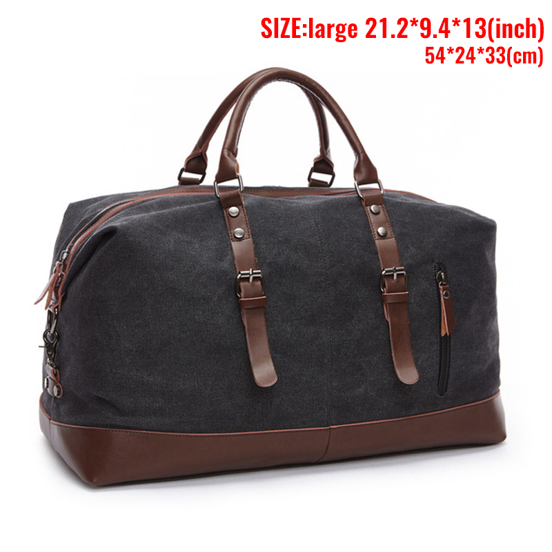 Markroyal Canvas Lederen Mannen Reistassen Handbagage Tassen Mannen Plunjezakken Handtas Reizen Tote Grote Weekend Bag Overnight: Black large