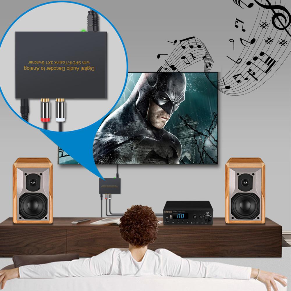 SPDIF – décodeur Audio numérique 3 ports vers analogique, commutateur 3 × 1, 5.1 canaux SPDIF 2xRCA, jack 3.5mm, casque