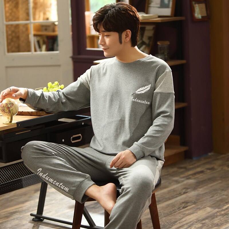 Ensemble pyjama M-XXXL coton pur pour homme, doux et confortable, manches longues, pantalon, grandes tailles, printemps, automne, hiver