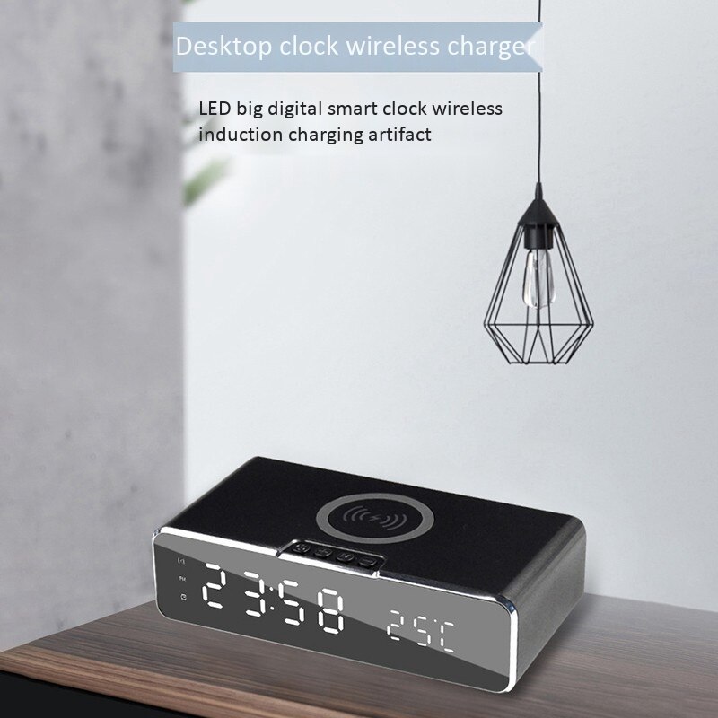Mobiele Telefoon Elektrische Led Wekker Draadloze Oplader Hd Spiegel Met Tijd Geheugen Digitale Thermometer Klok