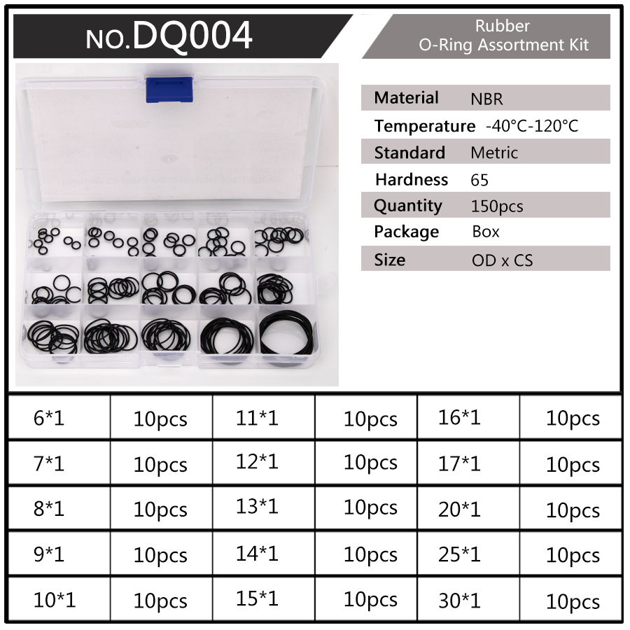 PCP DIY NBR Sealing O-rings Durable Gasket Replacements OD 6mm-20mm CS 1.5mm 1.9mm 2.4mm 15 Sizes Rubber Washer 225pcs/SET DQ003