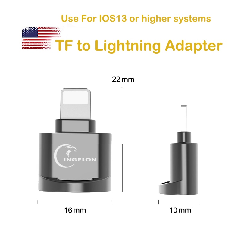 INGELON para Apple OTG adaptador Lightning teléfono móvil tableta a TF/tarjeta Micro SD 3,0 mini lector de tarjeta de metal iphone 7 8 adaptador