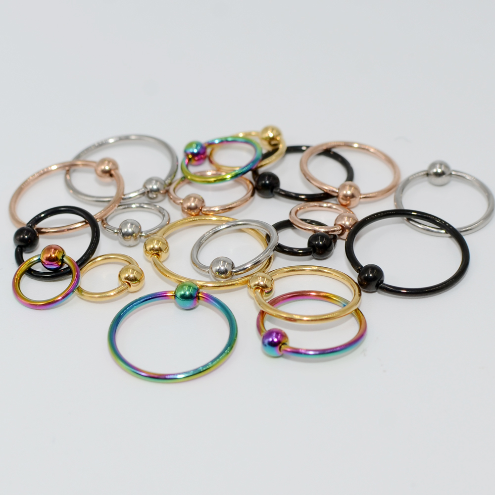 5 unids/lote de anillo cautivo de acero quirúrgico de colores mezclados, aro para la oreja, anillo para la nariz, aro para la oreja, cartílago del trago, Piercing, joyería para el cuerpo, pendiente