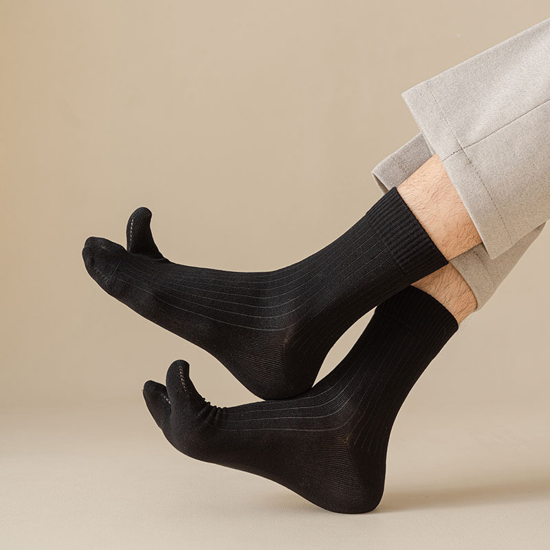 Calcetines de 2 dedos para hombre, sandalias con chanclas, calcetines de tubo medio con 2 dedos, calcetines con punta dividida a rayas de Color sólido, calcetines de algodón informales de negocios