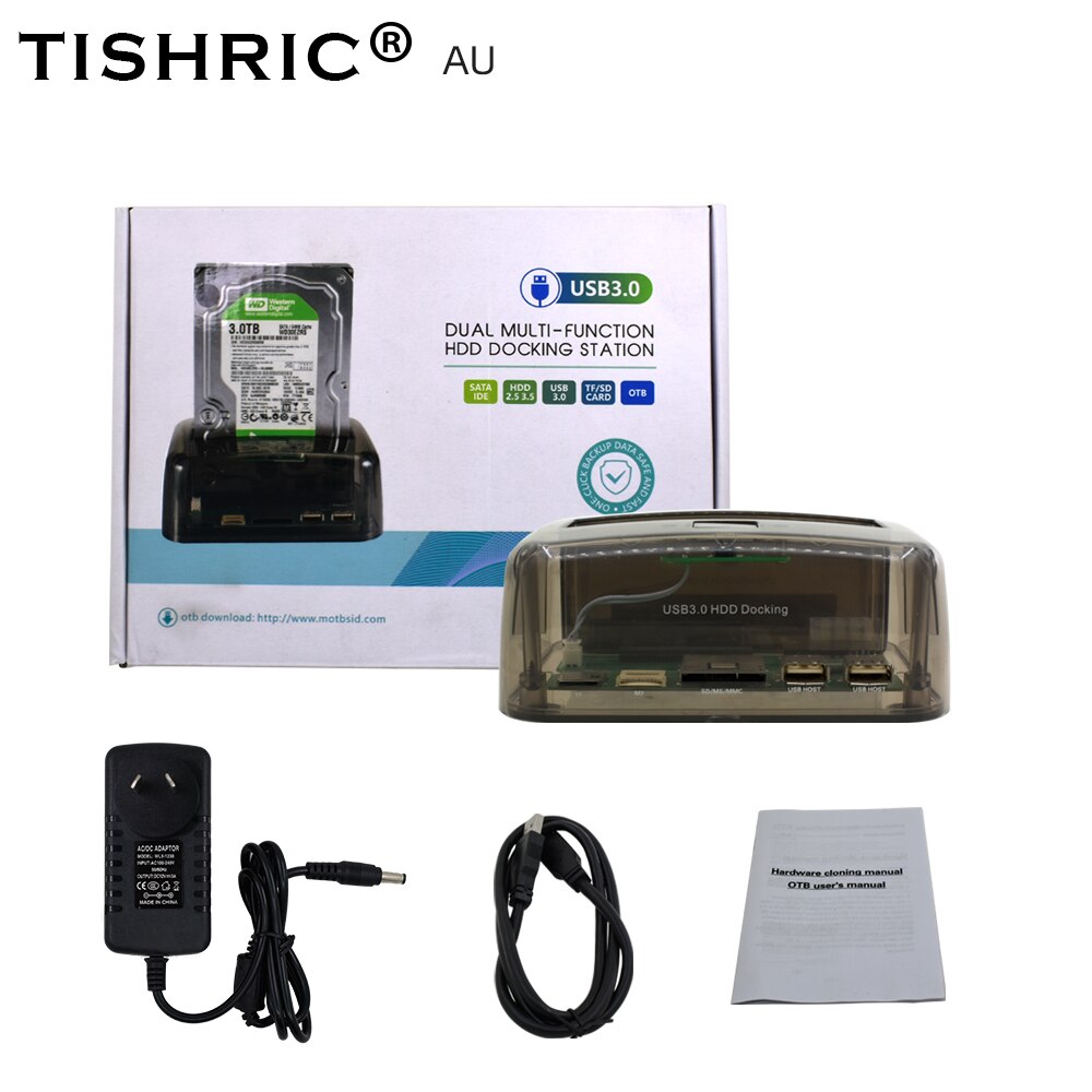 TISHRIC-estación de acoplamiento para disco duro, carcasa transparente externa, IDE, SATA, USB 3,0, 2,5 &quot;, 3,5&quot;: AU Plug