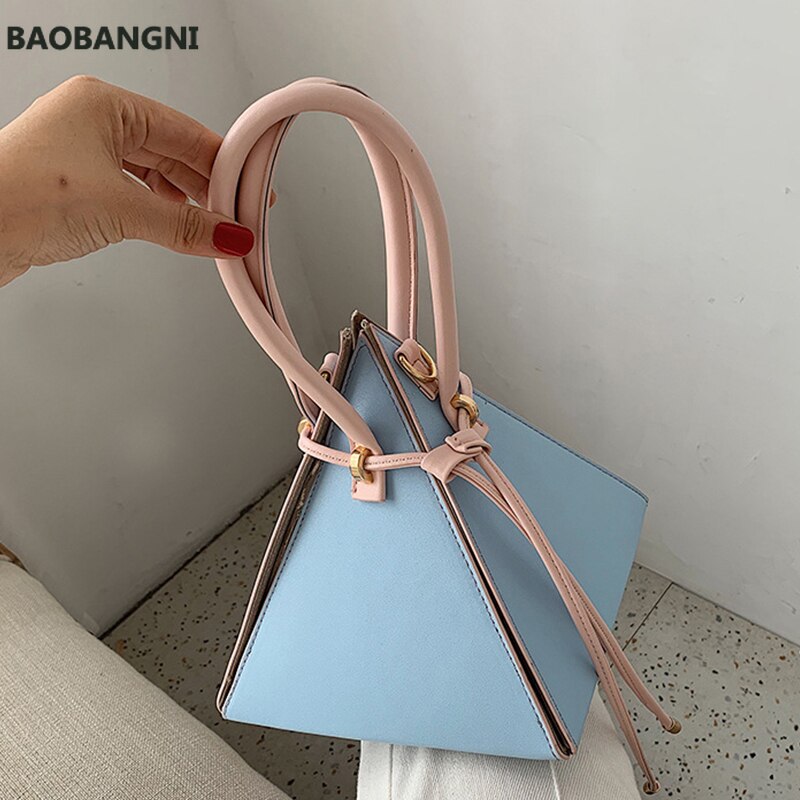 Chic Geometric Triangle Drawstring Women Handbags Casual Pu Messenger Bags Female Solid Color Shoulder Bag Clutch