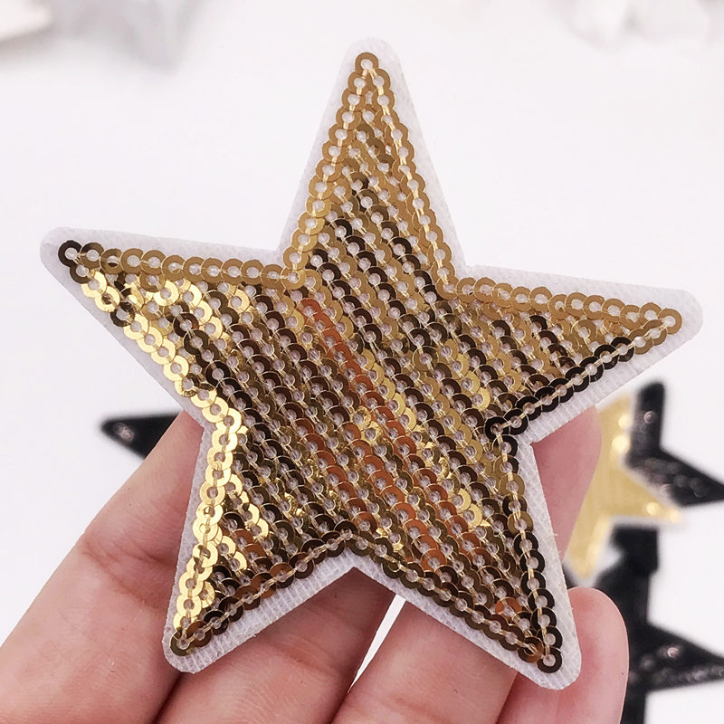 1 Uds. Parches de lentejuelas de Estrellas Negras para ropa, parches de hierro bordados, apliques DIY, accesorios de ropa, pegatinas de lentejuelas de costura