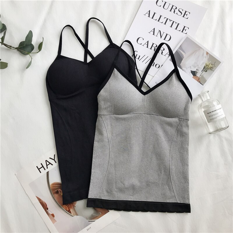 avling topp sexy kvinner innebygd bh polstret tank topp kvinnelige pustende Fitness kamisole topper fast slank sommervest singlet