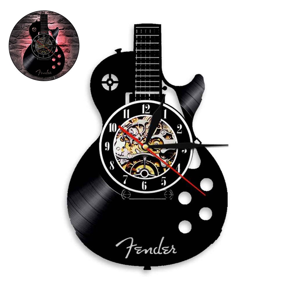 Acoustic Guitar Musical Instrument Silent Vinyl Record Wall Clock Home Bar Decor