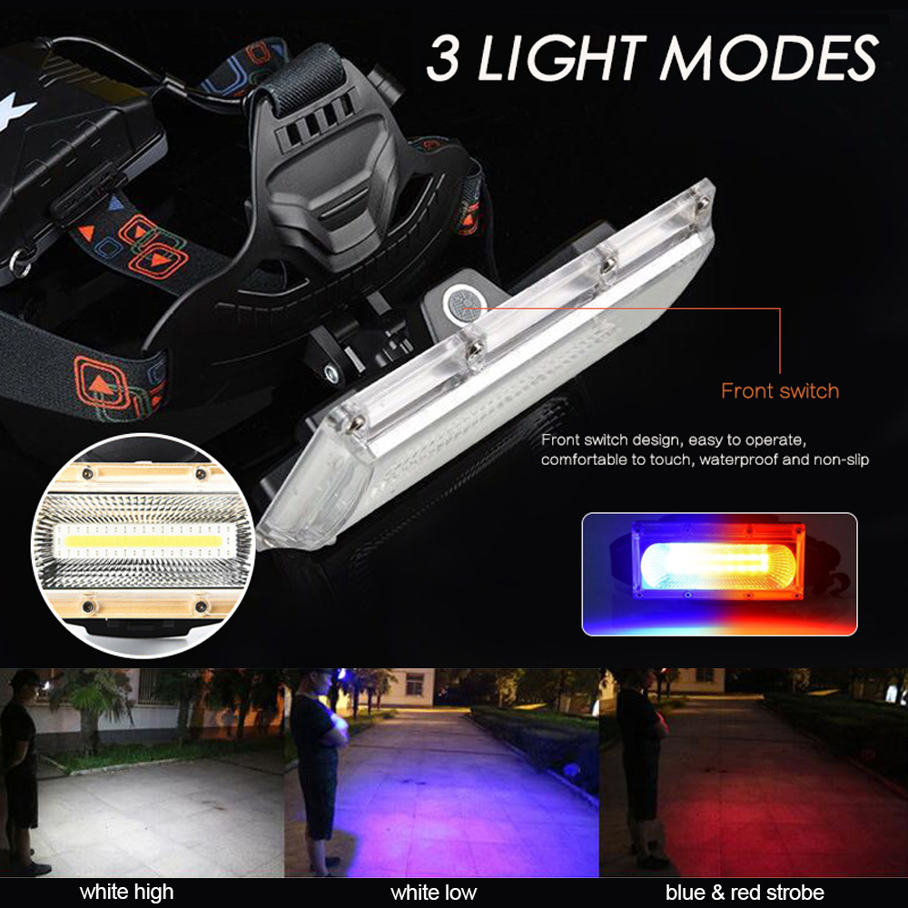 11000LM Floodlight COB Headlamp Powerful Rechargeable 3Modes Waterproof Head Torch 18650 Battery Frontal Light Fishing Camping