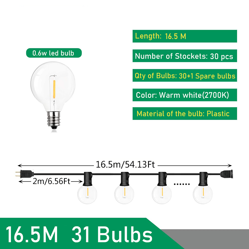110V/220V Outdoor String Lights LED G40 Festoon Fairy Patio Garland Lamp Wedding Street Camping Garden Party Decoration Lights: green / 350W