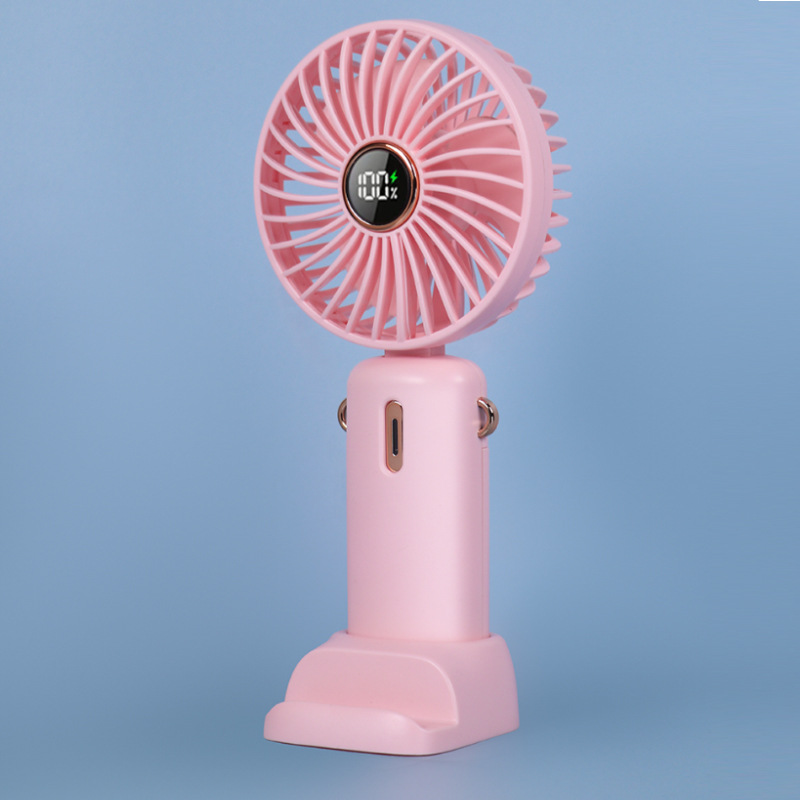 Handheld miniventilator 3000 mAh 5 snelheden USB opvouwbaar draagbaar bureau Buiten nek Oplaadbare ventilator Telefoonstandaard Scherm met basis: Roze