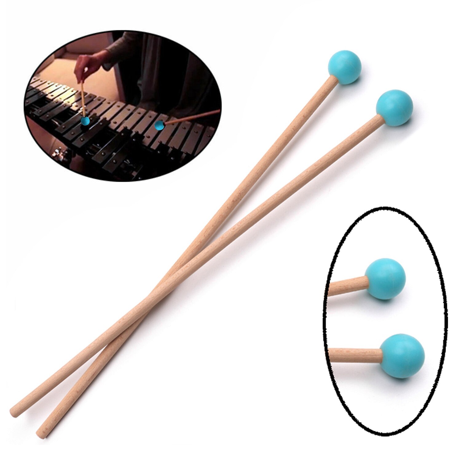 Xylofoon 1 Paar Professionele Xylofoon Marimba Mallet Drumsticks Percussie Onderdelen Lengte 365mm Slaginstrumenten: Sky Blue