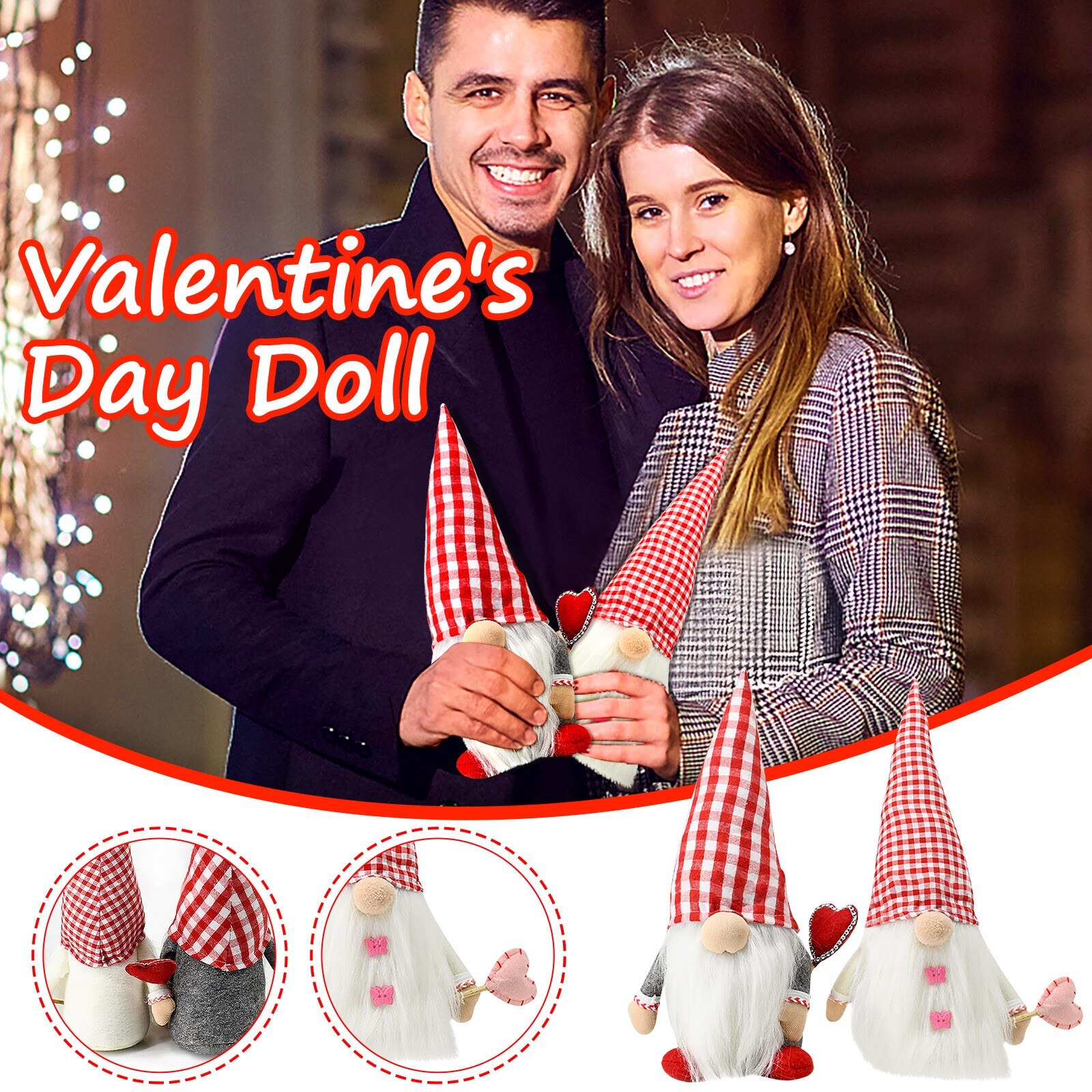 2pcs Valentine's Day Decorations Bedroom Living Room Desktop Standing Post Faceless Valentine's Christmas