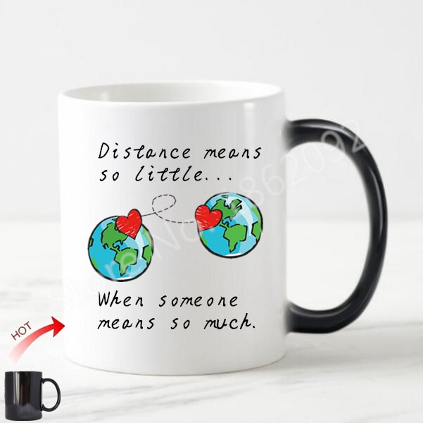 Taza mágica Chic de larga distancia para parejas, para el aniversario de San Valentín, tazas con cambio de Color térmico, novio para novia
