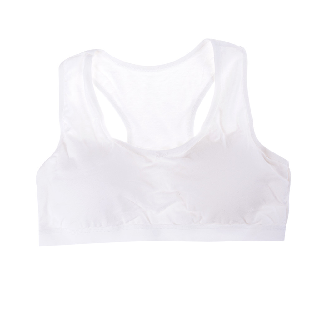 1 Pcs Tieners Meisjes Sport Beha Puberteit Ondergoed Draadloze Tiener Meisjes Sport Bh Borst Pad Katoen Jonge Meisjes Training Beha: White